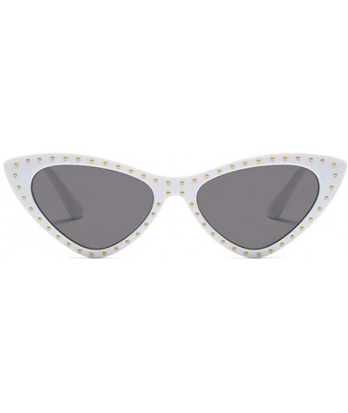 Cat Eye Women Sunglasses Cateye Jeweled Studded Small Frame Designer Statement Shades - White - C318HCW3LIW $11.11