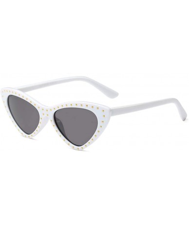 Cat Eye Women Sunglasses Cateye Jeweled Studded Small Frame Designer Statement Shades - White - C318HCW3LIW $11.11