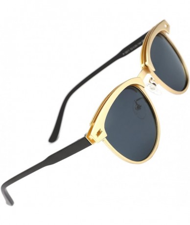 Oversized Classic Browline Polarized Semi Rimless Sunglasses for Women Men - Gold - CL18C626C6O $25.84
