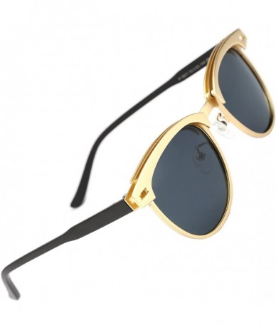 Oversized Classic Browline Polarized Semi Rimless Sunglasses for Women Men - Gold - CL18C626C6O $12.42