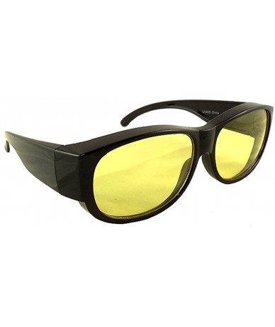 Oval Yellow Night Vision Driving Fit Over Glasses Wear Over Eyeglasses - Medium Non Polarized Black - No Side Shield - CR12OC...