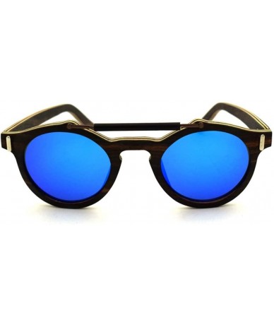 Round Women and Men's Vintage Round Wooden Polarized Sunglasses (Color Blue) - Blue - CP1997KOX4Y $87.29