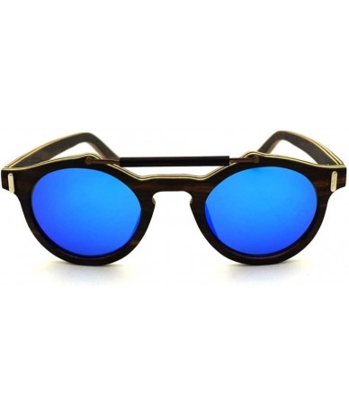 Round Women and Men's Vintage Round Wooden Polarized Sunglasses (Color Blue) - Blue - CP1997KOX4Y $44.22