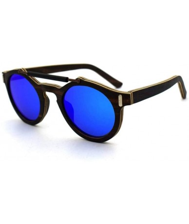 Round Women and Men's Vintage Round Wooden Polarized Sunglasses (Color Blue) - Blue - CP1997KOX4Y $44.22