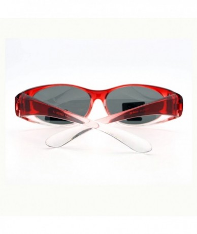 Oval Fit Over Glasses Polarized Sunglasses Oval Frame Ombre Color Black Lens - Red - CC11YDUDVA5 $14.18