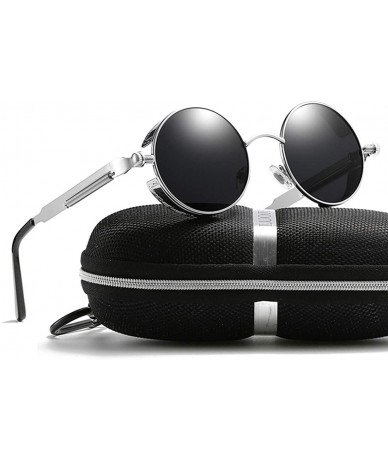 Goggle Retro Round Gothic Circle Steampunk Polarized Sunglasses Metal Alloy Polarized Sun glasses for Men Women - CA18T423E3R...