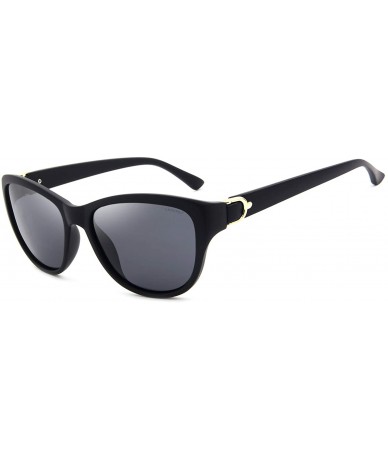 Oval Stylish Personality Polarized Retro Sunglasses for Women - Matte Black Frame Gray Lens - C218TS3DDUH $14.58