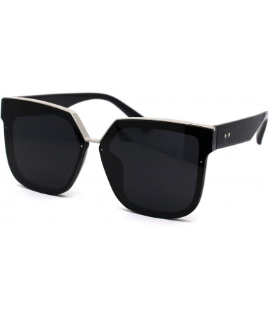 Square Chic Elegant Designer Top Metal Bridge Horn Rim Sunglasses - Black Silver Solid Black - CX18XY3XC3Y $16.00