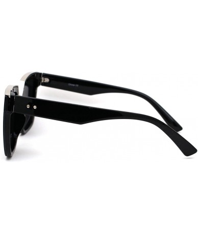 Square Chic Elegant Designer Top Metal Bridge Horn Rim Sunglasses - Black Silver Solid Black - CX18XY3XC3Y $16.00
