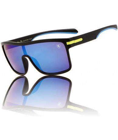 Rectangular Flat One Piece Shield Lens Rectangular Sports Sunglasses - Blue Yellow - CL199ILL04R $37.13