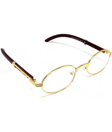 Oval CEO Luxury Oval Metal & Wood Eyeglasses/Clear Lens Sunglasses - Gold & Dark Brown Wood Frame - CI18S9XG8NL $26.56