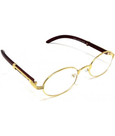 Oval CEO Luxury Oval Metal & Wood Eyeglasses/Clear Lens Sunglasses - Gold & Dark Brown Wood Frame - CI18S9XG8NL $10.24