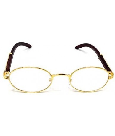 Oval CEO Luxury Oval Metal & Wood Eyeglasses/Clear Lens Sunglasses - Gold & Dark Brown Wood Frame - CI18S9XG8NL $10.24