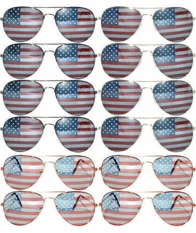 Aviator Stylish Aviator Eyeglasses Metal Gold Silver Black Frame Colored Mirror Lens 12 Pack - CN184TDDURL $51.67