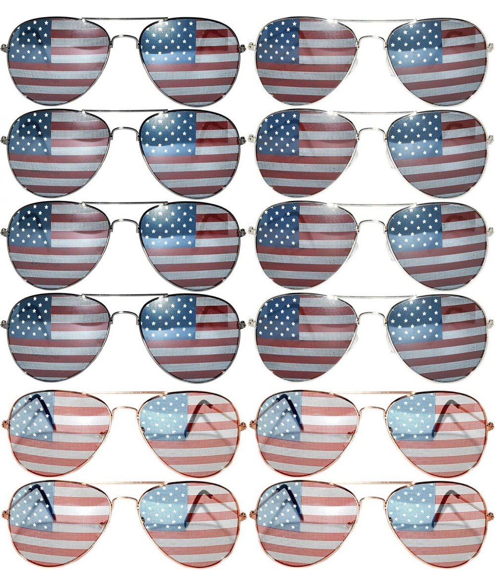 Aviator Stylish Aviator Eyeglasses Metal Gold Silver Black Frame Colored Mirror Lens 12 Pack - CN184TDDURL $55.50