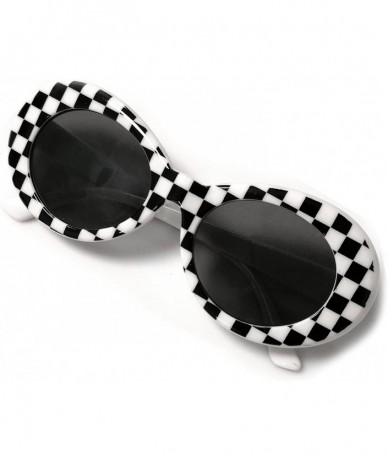 Round Bold Retro Oval Mod Thick Frame Sunglasses Round Lens Clout Oval Goggles - Checkered - CT189X2LEND $7.42