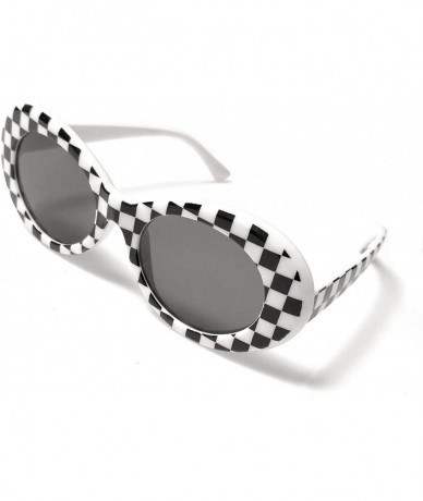 Round Bold Retro Oval Mod Thick Frame Sunglasses Round Lens Clout Oval Goggles - Checkered - CT189X2LEND $7.42