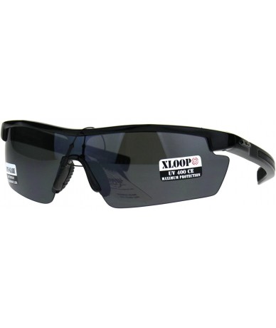 Wrap Xloop Mens Sunglasses Half Rim Wrap Around Sports Anti-Glare UV 400 - Shiny Black - CM18903Y062 $21.07