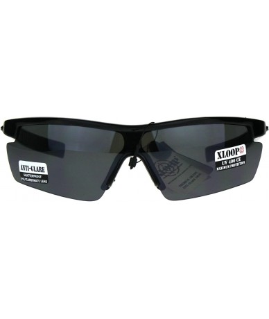 Wrap Xloop Mens Sunglasses Half Rim Wrap Around Sports Anti-Glare UV 400 - Shiny Black - CM18903Y062 $9.60