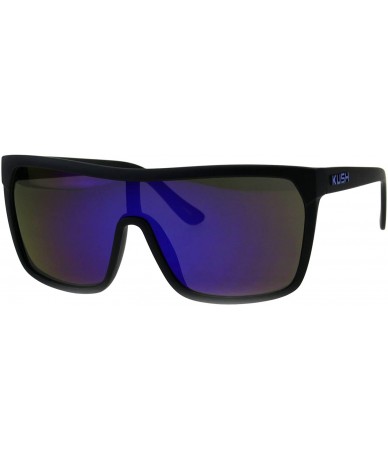 Shield Kush Marijuana Pot Flat Top Shield Mob Mirrored Mirror Lens Sunglasses - Black Blue - CA11OMSCPFV $10.39
