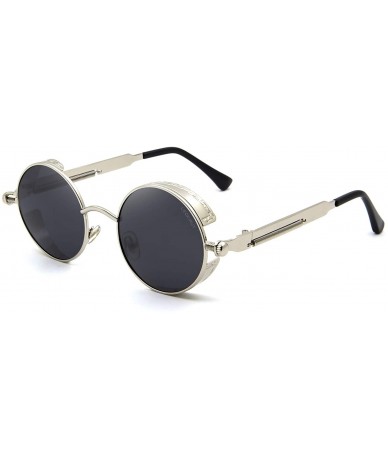 Rectangular Women Men Round Sunglasses Retro Vintage Steampunk Style Mirror Reflective Circle lens - CB18YE2Z3SX $14.76
