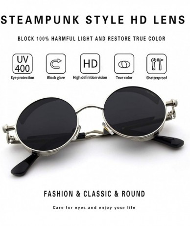 Rectangular Women Men Round Sunglasses Retro Vintage Steampunk Style Mirror Reflective Circle lens - CB18YE2Z3SX $14.76