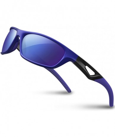 Sport Polarized Sports Sunglasses Driving shades For Men TR90 Unbreakable Frame RB831 - Blue Mirror Lens - C412BCUPPOJ $23.40