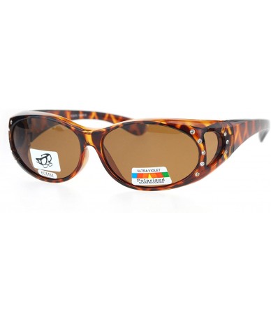 Oval Polarized 60mm Rhinestone Trim Oval Fit Over Sunglasses - Tortoise Brown - CC12O1YZ8OT $10.24