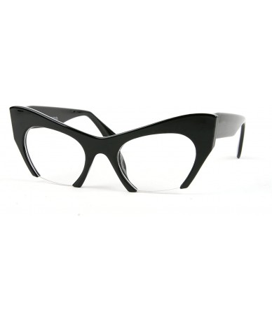 Semi-rimless Semi-Rimless Style Cat Eye Frame Clear Lens Glasses P4021CL - Black - CB12L1JSK57 $11.08
