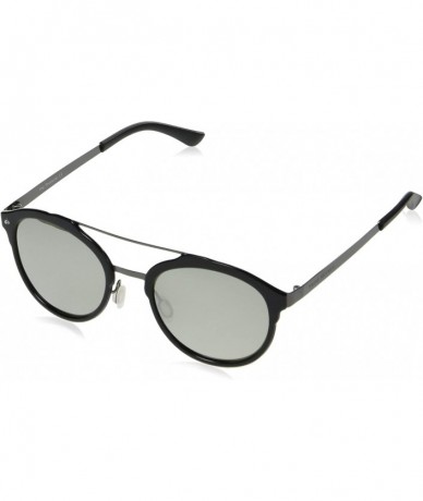 Square "The Producer" Handcrafted Designer Polarized Round Sunglasses - Jet Black/Silver Mirror - C217YEGK0NX $50.12