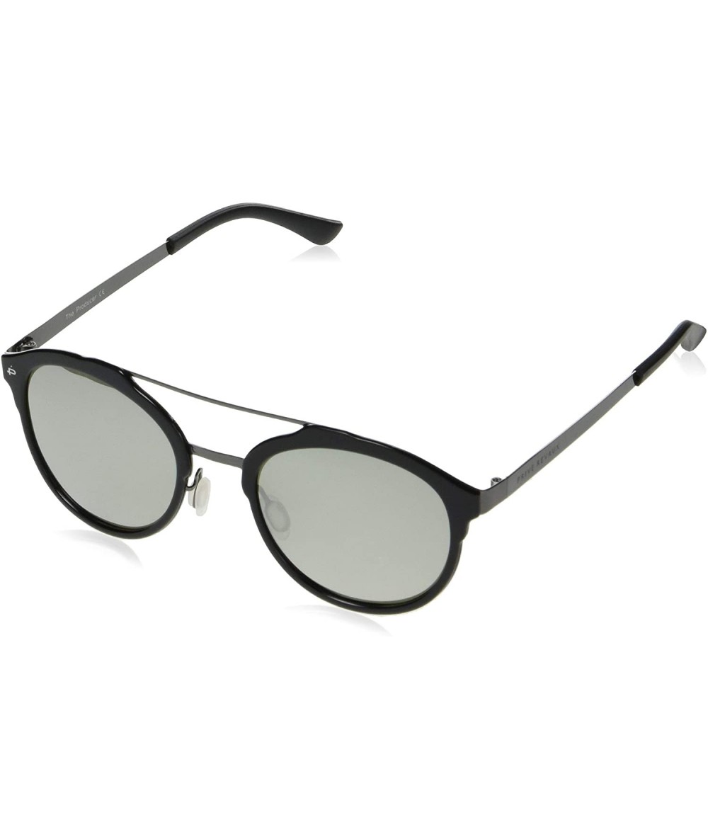 Square "The Producer" Handcrafted Designer Polarized Round Sunglasses - Jet Black/Silver Mirror - C217YEGK0NX $21.64