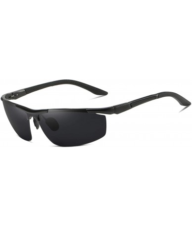 Sport Polarized Sunglasses for Men Rectangular Aluminum Magnesium Frame for Driving Fishing Golf Sport - Black Black - C318A0...
