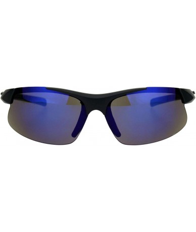 Sport Xloop Sunglasses Mens Wrap Around Half Rim Lite Weight Sports Shades UV 400 - Black Blue (Blue Mirror) - C218OQD9DGR $1...