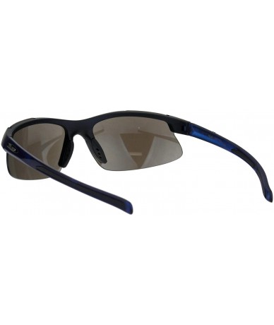 Xloop Sunglasses Mens Wrap Around Half Rim Lite Weight Sports Shades UV 400  - Black Blue (Blue Mirror) - C218OQD9DGR