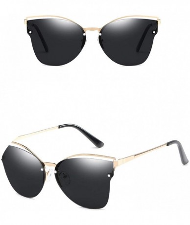 Square Semi Rimless Metallic Frame Sunglasses for Women Cateye Sunglasses - Grey Gold - CQ18RSQYEKU $18.16