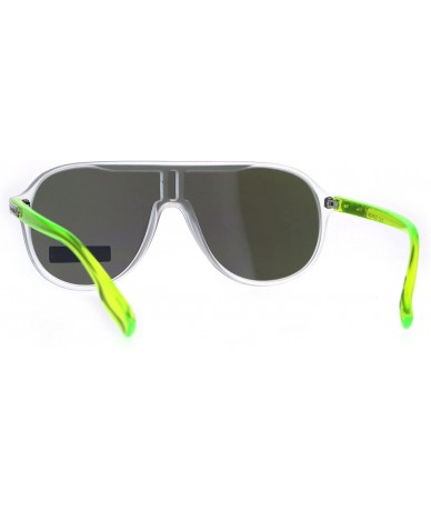 Sport Mens Biohazard Plastic Shield Racer Color Mirror Sunglasses - Green Blue Mirror - C2189Y4KEYN $11.05