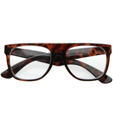 Wayfarer Retro Eyewear Super Flat Top Horn Rimmed Style Clear Lens Glasses - Tortoise - CT116T5E0WL $11.21