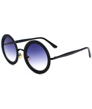Semi-rimless Women Round Rhinestone Sunglasses Metal Frame Polycarbonate lens - Black Grey - CM18EO3Z4HK $24.75