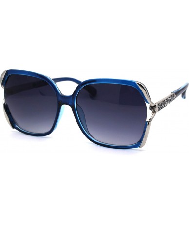 Butterfly Womens Nugget Metal Glitter Jewel Arm Butterfly Designer Sunglasses - Blue Silver Smoke - C4193YMHADX $15.43