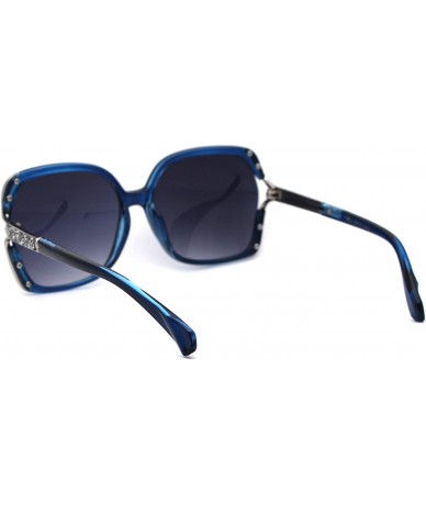 Butterfly Womens Nugget Metal Glitter Jewel Arm Butterfly Designer Sunglasses - Blue Silver Smoke - C4193YMHADX $15.43