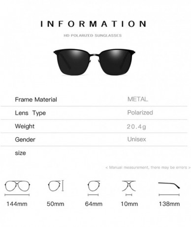 Square UV Protection Polarized Sunglasses Fashion Metal Square Sun Glasses for Man - Black - CE18XUA6TY6 $15.20