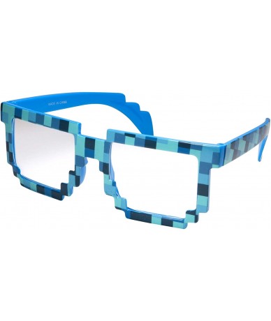 Square Pixelated 8 Bit"Buddy" Clear Non Prescription Lens Kids to Adults Glasses/Sunglasses (Blue/Clear) - CD11QPBWBNT $19.98