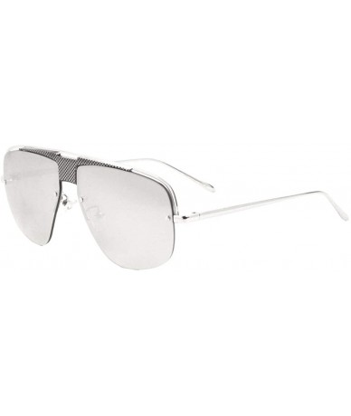 Aviator Rimless Flat Round Lens Fence Pattern Bridge Shield Aviator Sunglasses - Grey - CY197S6HLQ7 $16.97