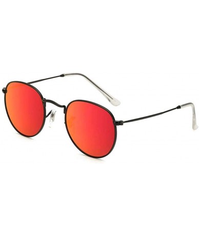 Round Vintage Classic Round Sunglasses Metal Frame Men Women Driving UV400 Lens Protection Sun glasses - Black/Red - C3197RKG...
