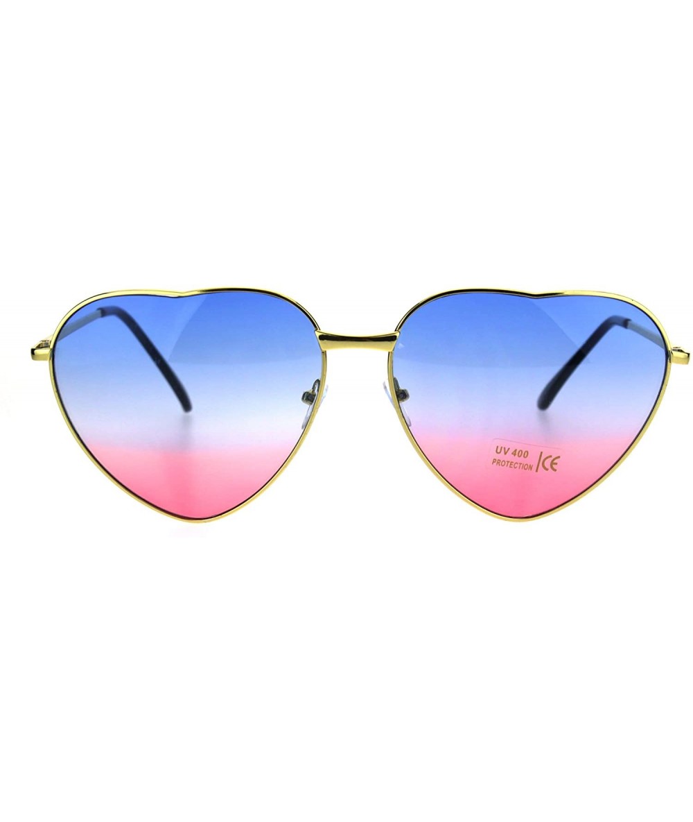 Butterfly Oceanic Gradient Lens Heart Shape Valentine Love Metal Rim Sunglasses - Blue Pink - CB185NMXCDG $10.89