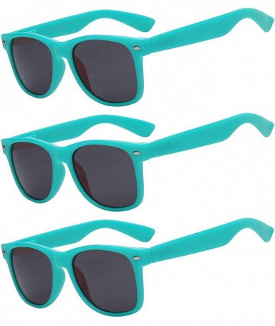 Rectangular Set of 3 pairs Retro Style Vintage Sunglasses Smoke Lens 3 Pack Colored - Smoke_lens_turquoise_3_pairs - C617YKYX...