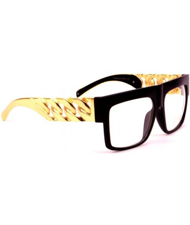 Oversized Black Gold Chain Oversized Square Sunglasses Clear Lens - CS11MDGKZ4R $19.97