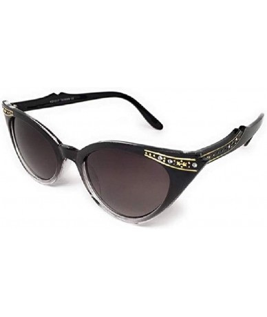 Cat Eye Vintage 80s Inspired Fashion Clear Lens Cat Eye Glasses Rhinestones - Black Sunglasses - CC196Y497WG $20.74