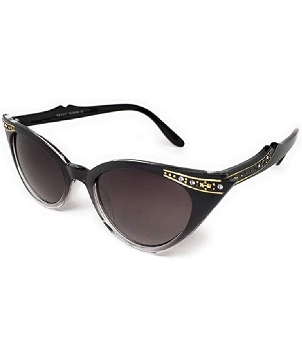 Cat Eye Vintage 80s Inspired Fashion Clear Lens Cat Eye Glasses Rhinestones - Black Sunglasses - CC196Y497WG $10.50