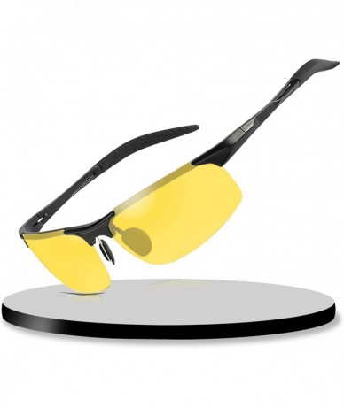 Aviator Night Vision Driving Glasses for Men Women Anti Glare Polarized- HD Sight Yellow Night Rainy Safe Driving Glasses - C...